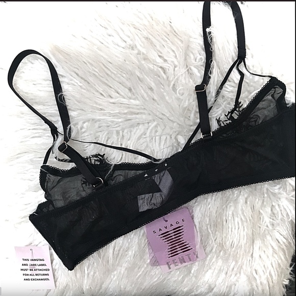 Savage Fenty Ultra Sexy Half Cup Black Mesh with Snowflake Appliqué Bra M - Picture 5 of 10